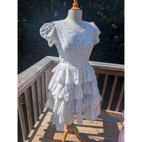 Vintage Square Dance Company Dress Tiered Polka Dot White Sweetheart Small - Picture 5 of 12
